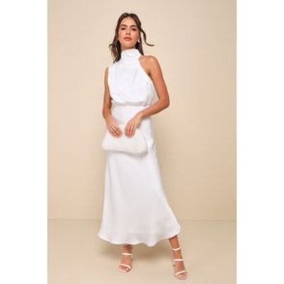 Lulus Dresses & Skirts - Classic White High-Neck Midi Dress
